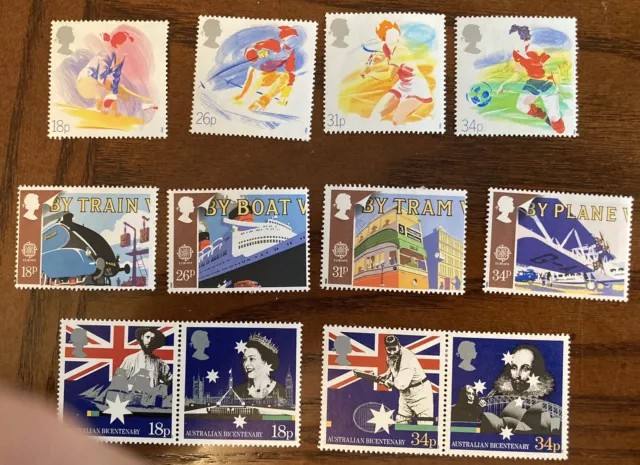 gb 1988 stamps MNH 3 Sets Australia (gutter Pair), Transport & Sport (lot 387)
