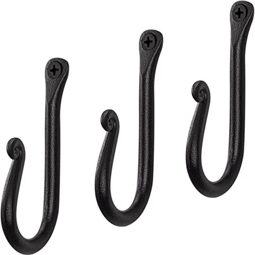 RTZEN Wall Mount J Hook - Wrought Iron Decorative Wall Hooks for Hanging Thin...