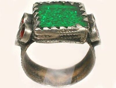 Antique 18thC Crimean Tatars Intricate Silver Ring Foil Back Glass Gems Size 8½