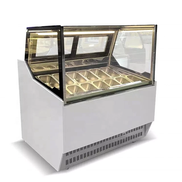 12 Pans Hard Ice Cream Display Case Showcase Cabinet Gelato Freezer Commercial