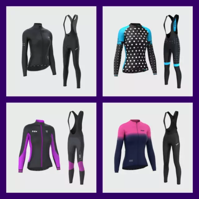 Fdx Womens Thermodream Cycling Jersey Winter Thermal Padded Bib tights Combo set