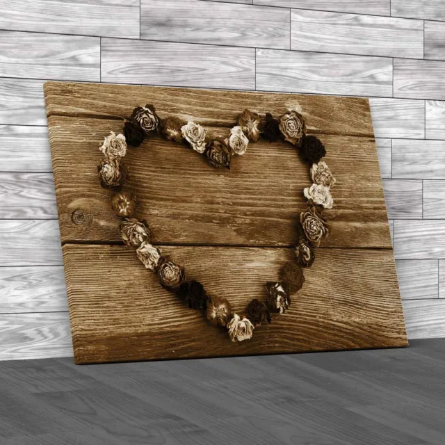 Dried Heart Shaped Roses Rustic Sepia Canvas Print Large Picture Wall Art