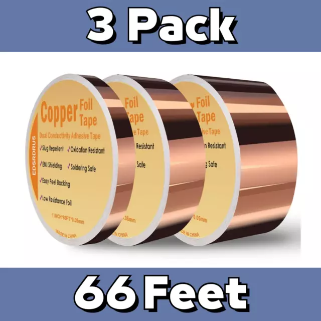 Copper Foil Tape 1/8Inch x 22Yards 4 Rolls with Double Sided