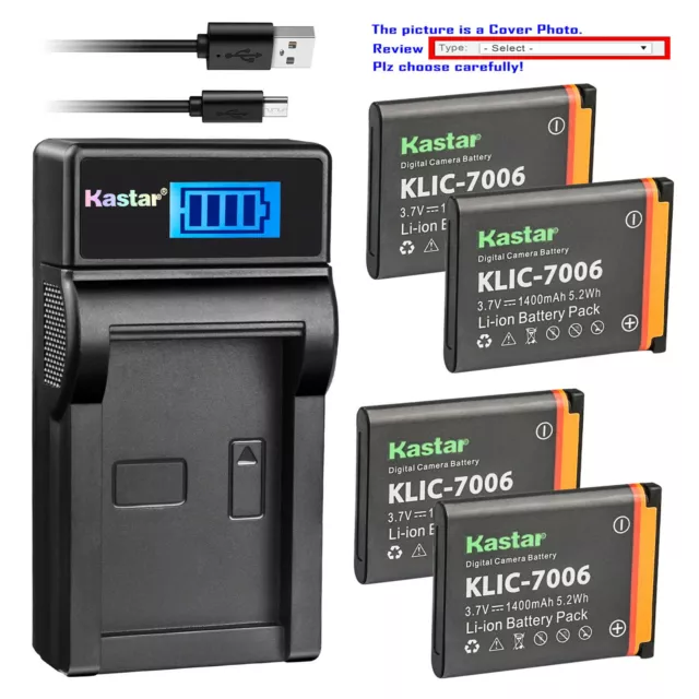 Kastar K7006 Battery LCD USB Charger for Kodak Easyshare M550 M552 M575 M577