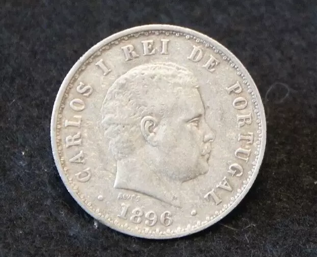 1896 Portugal 500 Reis 90% PLATA en muy buen estado ¡BONITO Coleccionable!