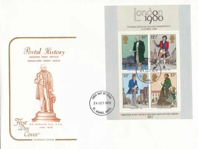 (74317) GB Cotswold FDC [large] Rowland Hill minisheet St Albans 1979