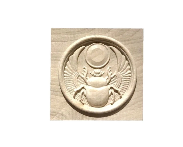 Egyptian Winged Scarab Beetle Solid Hardwood Rosette / Casing Blocks
