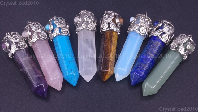 Natural Gemstone Laurels Hexagonal Pointed Reiki Chakra Healing Pendant Beads 2