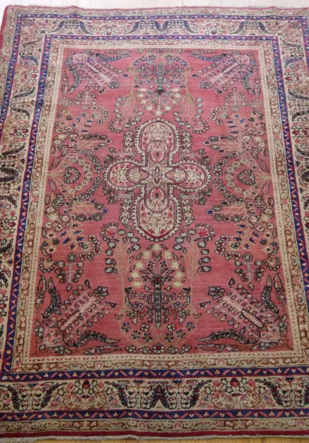 Antique 1880s Kermann Hand Knotted Wool Pink Rose Oriental Rug  4'3" x 6'5"