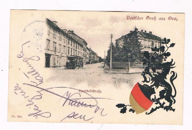 Graz, Humboldtstraße, Straßenbahn, Dt. Gruß, 1907