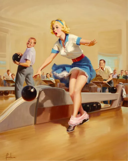 ART FRAHM Pin-Up Poster or Rolled Canvas Print "Spare" Sexy Girl Bowling