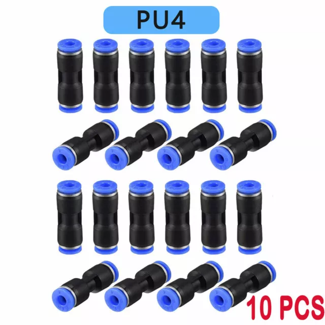 10Pc 5/32”(4mm) OD Tube Pneumatic Straight Union Push To Connect Air Fitting