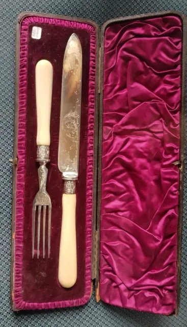 Antique Edward Hutton Silver box  Set knife & fork  c.1888 William Hutton & Sons