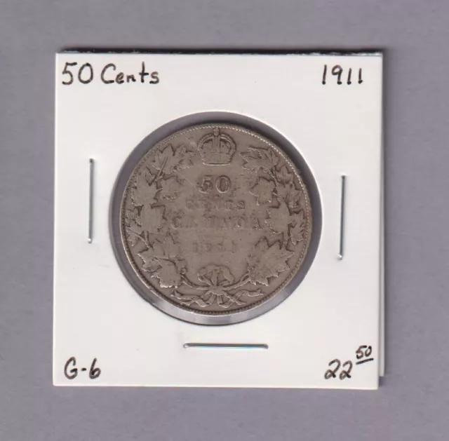 1911 Canada 50 Cents Silver Coin  - Good/VG - inv#082