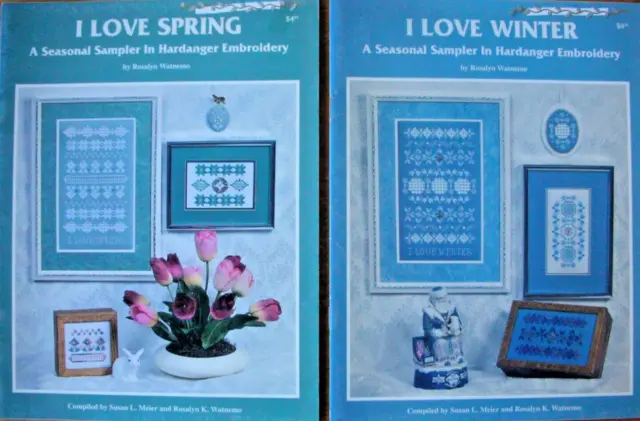 2 x Hardager Embroidery Books - I LOVE SPRING & I LOVE WINTER - by R Watnemo