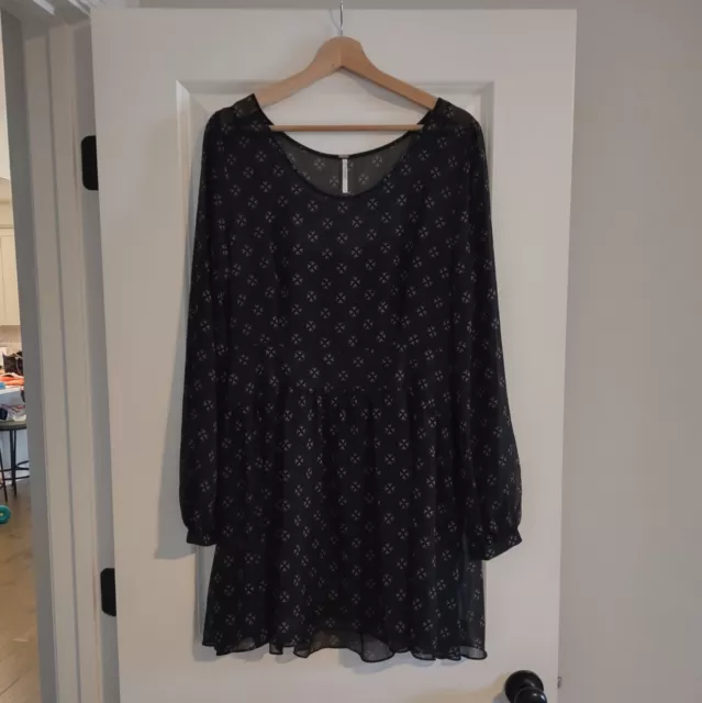 Free People Baby Dee Mini Dress Black Sheer Long Sleeve Witchy Women's Large