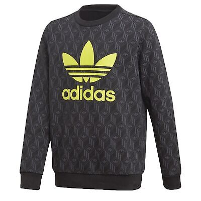 Adidas Originals Kinder Jungen Trefoil Logo Crew Sweatshirt Schwarz Grau Gelb