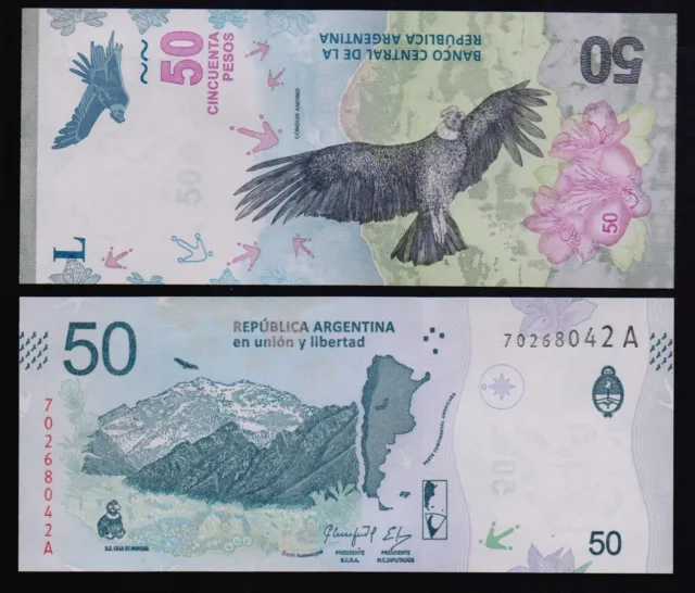 Argentina – P#363 50 Pesos 2018 New design Series A Uncirculated Banknote.