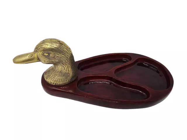 Vtg Mallard Duck Decor. Wood Copper Brass Tray Catchall Jewelry Change Holder