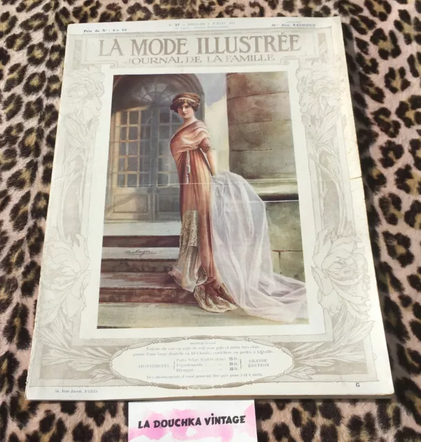 FRENCH EDWARDIAN 1910s WOMEN FASHION & HOME MAGAZINE~LA MODE ILLUSTREE~JULY 1911