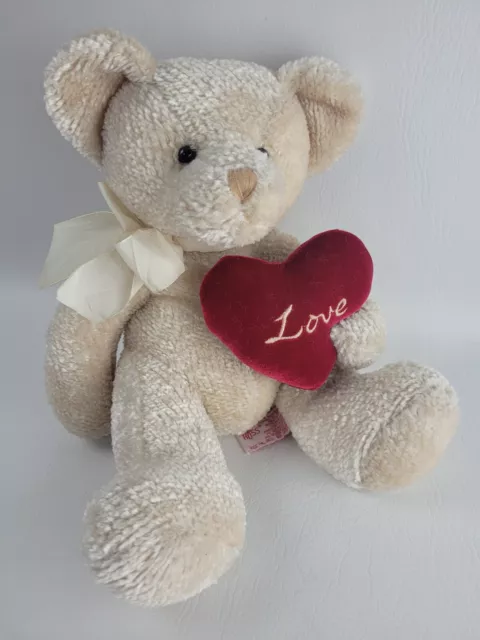 Russ L’Amour Teddy Bear Cream Plush Chenille Stuffed Animal Red Love Heart 12"