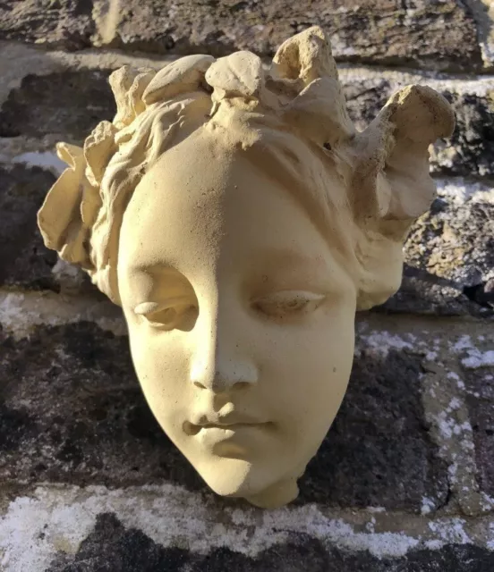 Art nouveau female face Heads decorative wall plaque stone home/garden 13cm