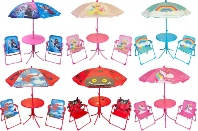 Kids Folding Picnic Characters Table and Chairs Set Outdoor w/ Parasol-6 Designs