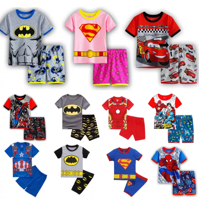 Boys Kids Baby Pyjamas Batman Super Mario Sleepwear Short Sleeve T-Shirt Shorts