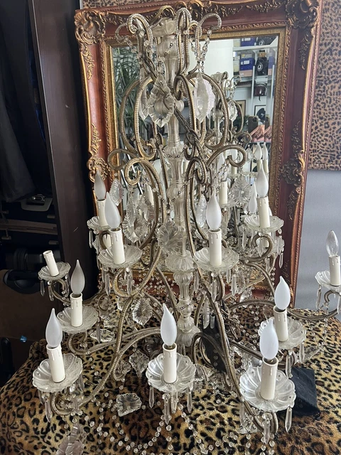 Vintage French crystal chandelier With Mirror