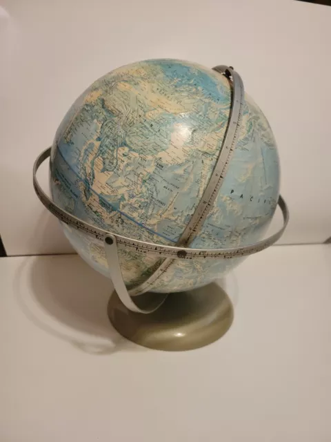 Vintage Rand McNally World Portrait Globe 12" 3 Axels Raised Topography