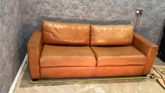 Large Tan/Brown 3 Seater Real Leather Sofa