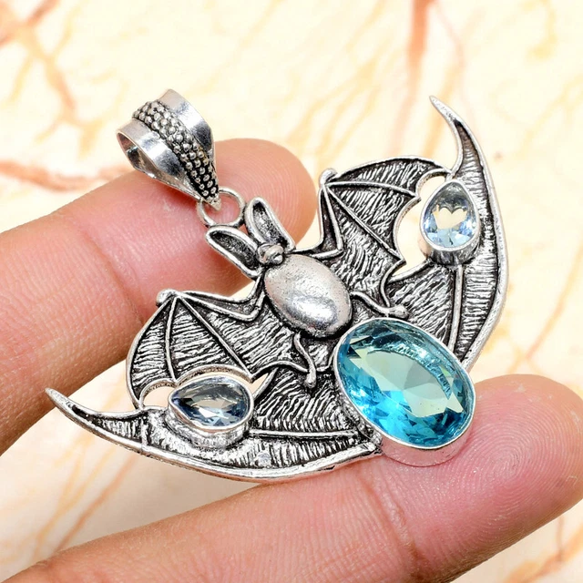 Swiss Blue Topaz Gemstone Handmade Gift Jewelry Pendant 1.77" Y230