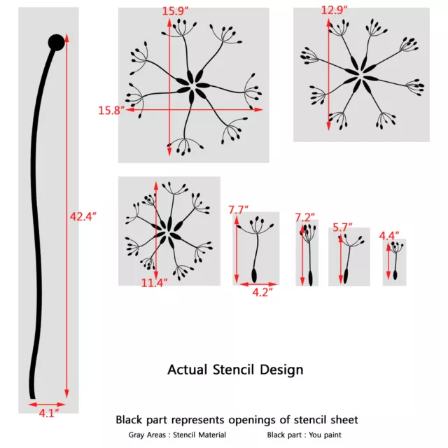 Dandelion Flower Stencils for Wall art DIY decor just like Wallpaper 3