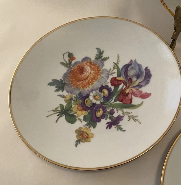 Vtg Bareuther Waldsassen Bavaria Germany Set of 4 Floral Gold Trim Plates #162 3