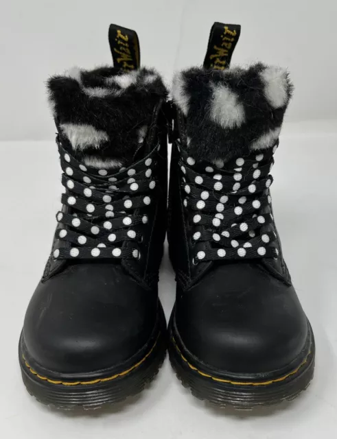 DR. Doc MARTENS TODDLER (Size 9) 1460 SERENA FAUX FUR BOOTS Polka Dot Laces