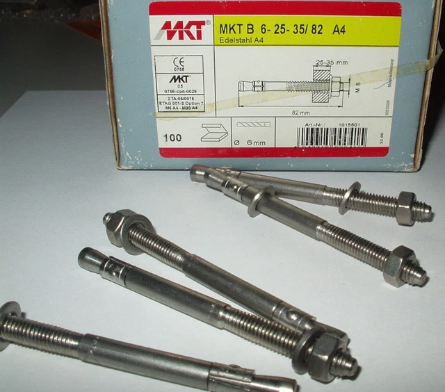 20 x MKT Durchsteckanker M6 x 82 mm A4 / B-6- 25- 35/82 A4 Bolzenanker