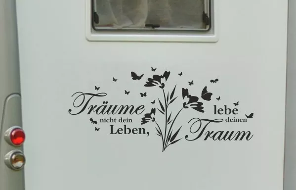 AUFKLEBER WOHNWAGEN WOHNMOBIL Caravan Camper Auto Spruch Träume Leben