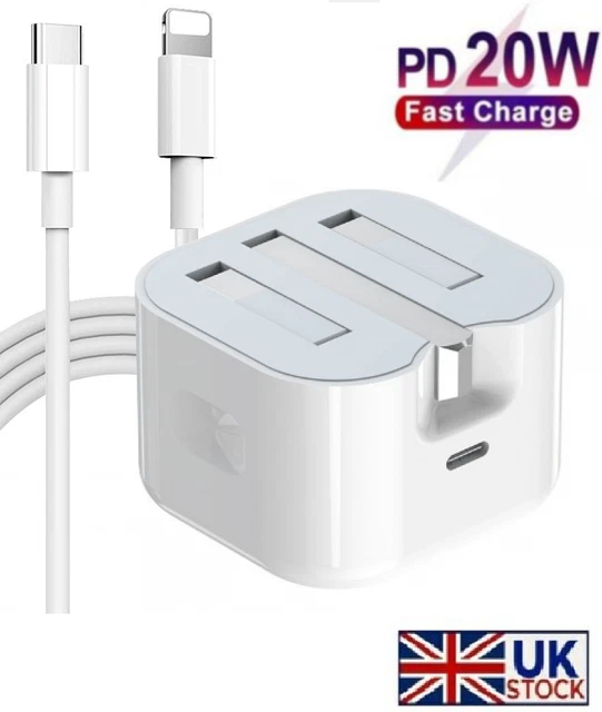 For iPhone 14 13 12 11 Pro XR XS Fast Charging 20W USB-C PD Plug Charger Cable