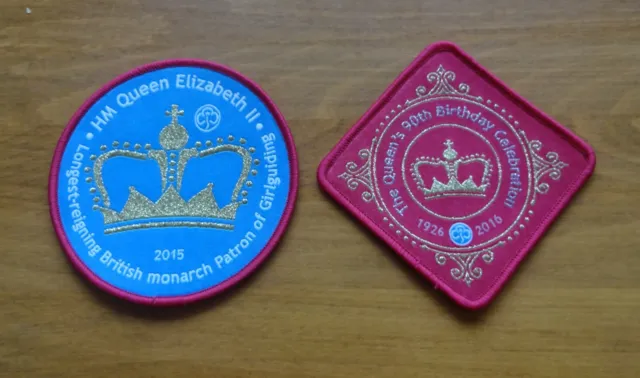 Uk Girlguiding:  2 Mint 2015/16 Queen Elizabeth Ii Badges/Patches As Photos