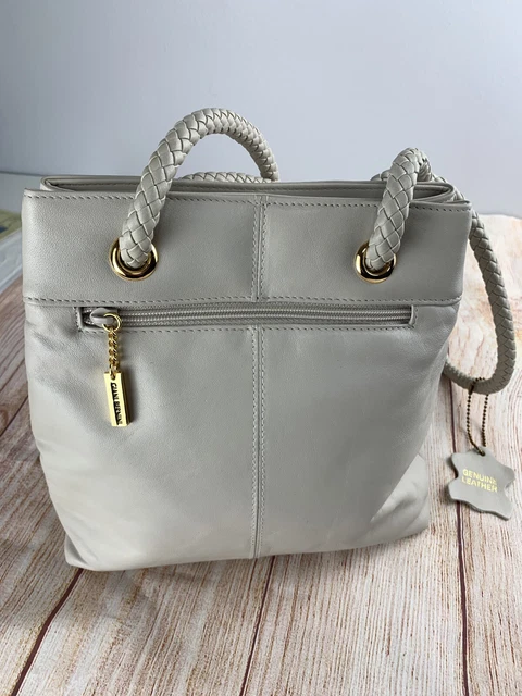 Giani Bernini Genuine Leather Shoulder Hand Bag Braided Straps Snap Closure Tan