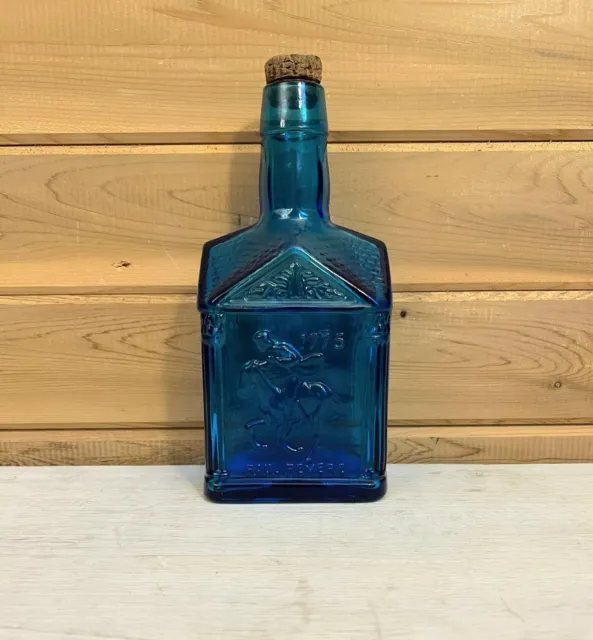 Paul Revere Commemorative Blue Glass Bottle Vintage 1975 Wheaton New Jersey