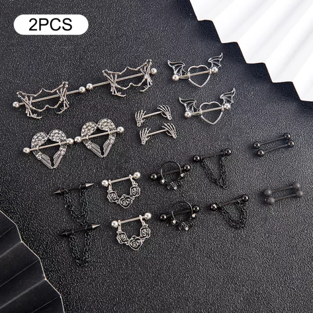 2PCS Nipple Rings Nipplering for Women Straight Tongue Rings Barbell Nipple RiSA