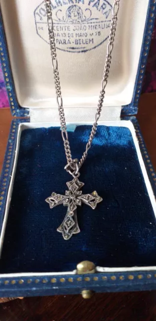 Antique Vintage Victorian Silver Large Cross on Beautiful Chain 16 inch.