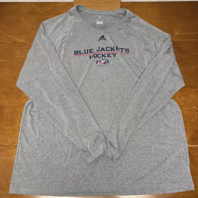 Columbus Blue Jackets Shirt Mens 3XL Gray Long Sleeve NHL Hockey Adidas