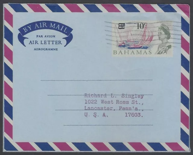 AOP Bahamas QEII 10c on 8d aerogramme air letter used to USA