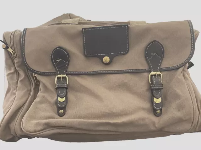 Eddie Bauer Ford Duffle Bag 20” Khaki Tan Canvas Carry-On Shoulder Strap
