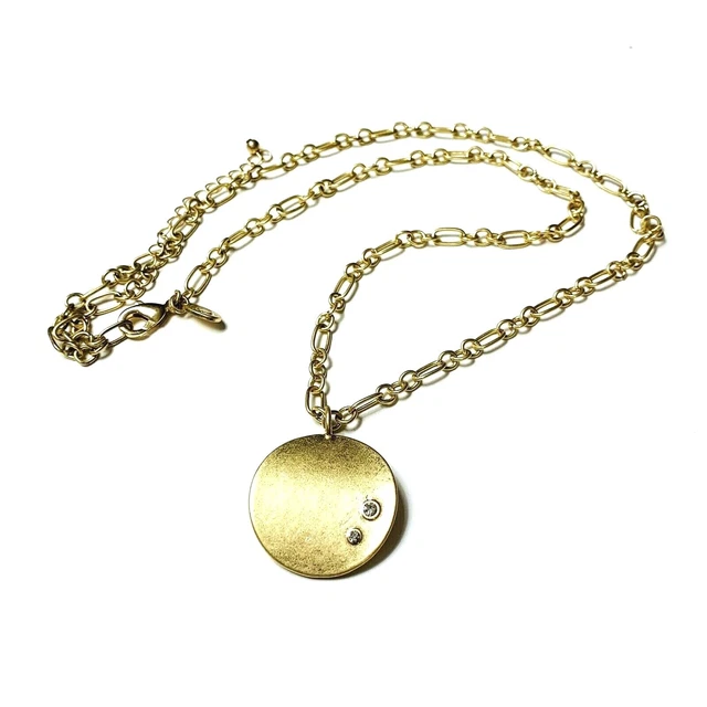 Charming Charlie Necklace Round Gold Tone Pendant with Two Rhinestones Classy