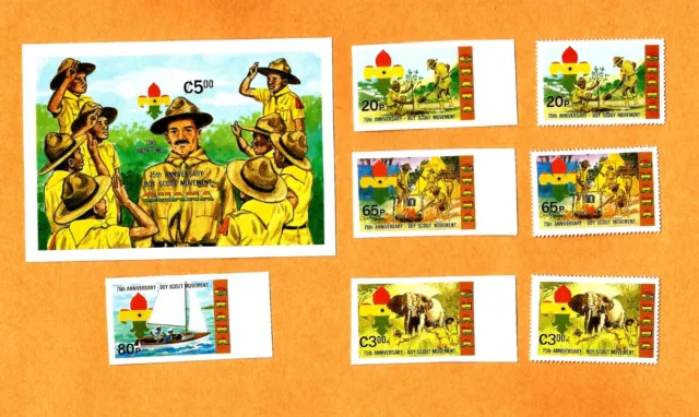 1982 75th Anv Ghana Imperf S/S sheet +4 Imperf +3 stamps mint Boy Scout fdc#6238