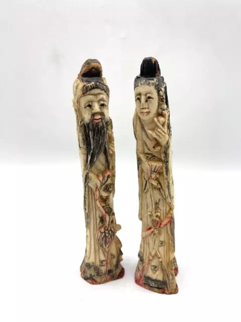 Carved and Painted Vintage 6" Chinese Figures Emperor and Empress (C1)