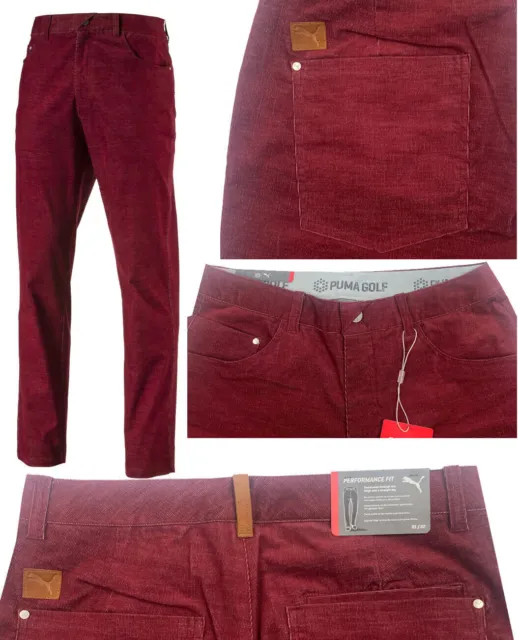 Puma Golf Modern Corduroy 6 Pocket Golf Trousers - RRP£80 - Pomegranate Red